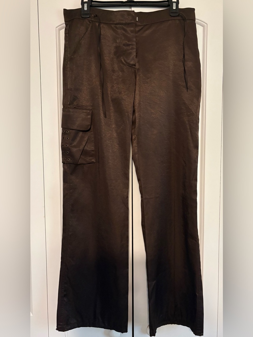 SANDRO, Chocolate Brown, Satin Sheen Cargo Pants, See Measurements